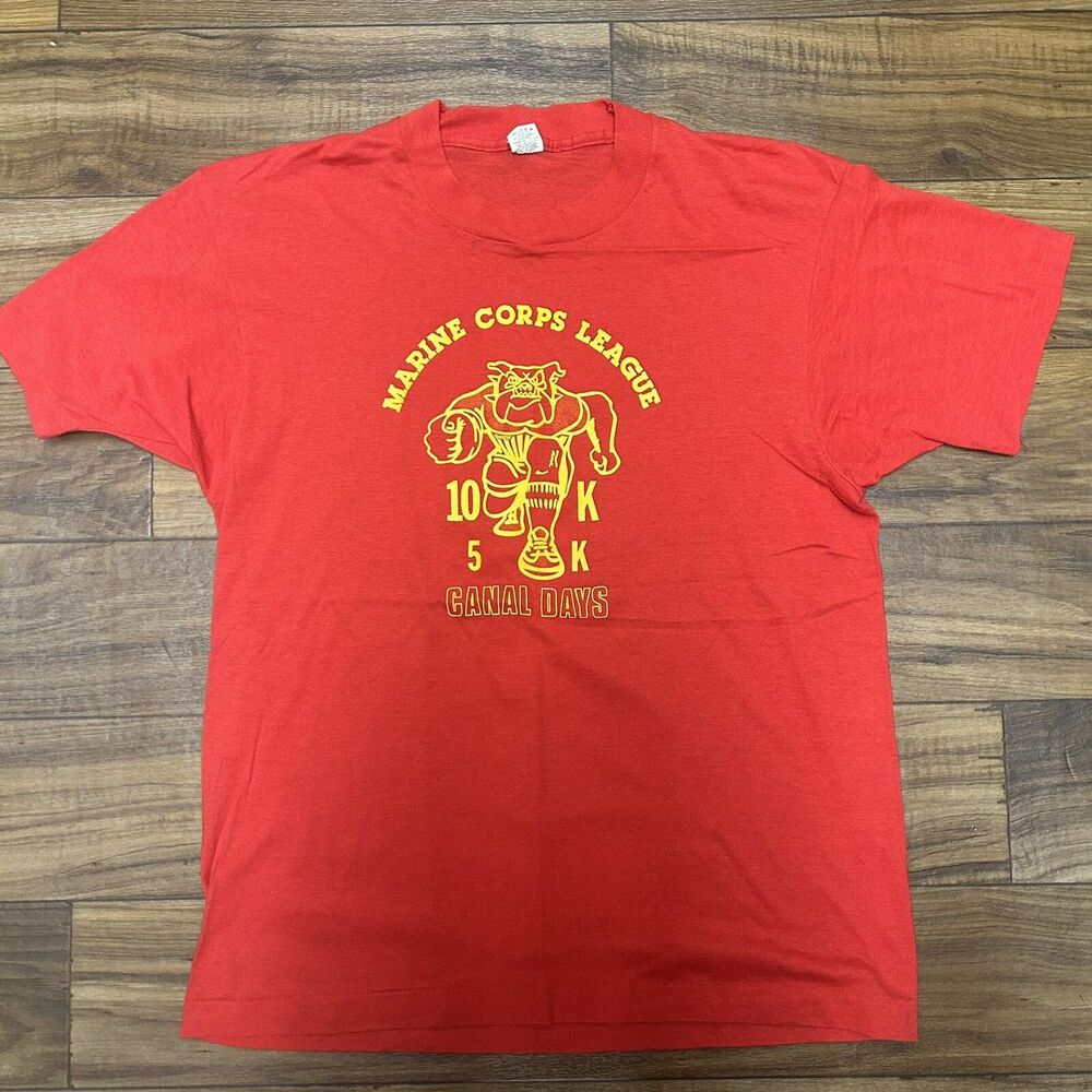 Vtg RARE 80s USMC Marines League Single Stitch Dog T Shirt Bulldog USA Large